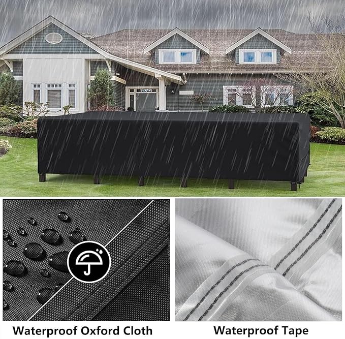 Patio Furniture Covers Outdoor Table Cover Waterproof Rectangular Patio Dining Table Cover Wind Dust Proof Anti-UV Garden Sectional Couch-Cover Table and Chair Set Covers 120"L x 40"W x 29"H Black