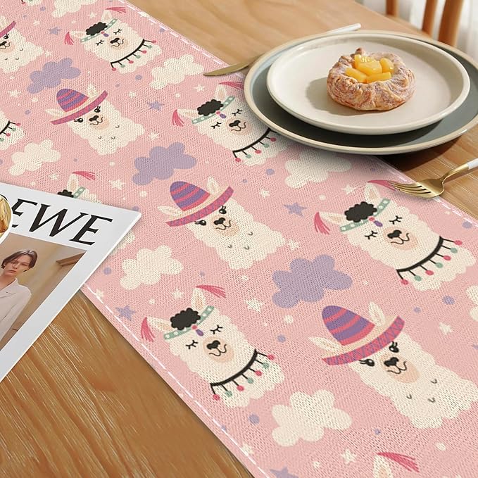 Cute Funny Llama Alpaca Table Runners 70 inches Long Table Runner Elegant Linen Dresser Scarfs Farmhouse Tablerunner for Wedding/Coffee/Dining Table/Party Home Decor