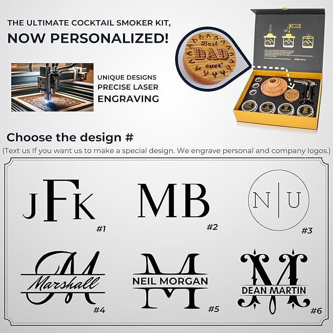 NobleSip Whiskey Cocktail Smoker Kit 𝗣𝗘𝗥𝗦𝗢𝗡𝗔𝗟𝗜𝗭𝗘𝗗, All in 1 case to Smoke Any Drink, Old Fashioned, Bourbon, Scotch. NOBLESIP Smoky in Designer Gift Box. A Great Custom Name Home bar Gift