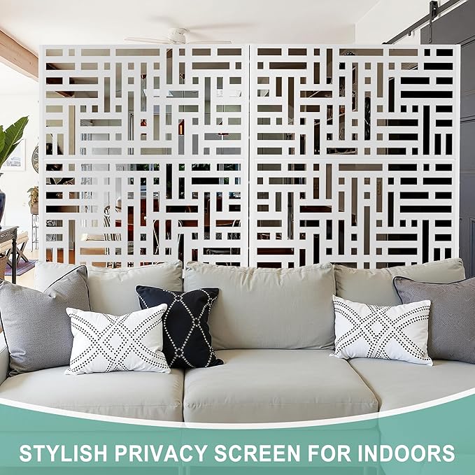 Metal Privacy Screen for Outdoor & Indoor Use, Free Standing Privacy Screen for Patio Garden Pool, 72" H x 47" W Decoative Privacy Panels, Weather Resistant, Easy Assembly (White Helen Street)
