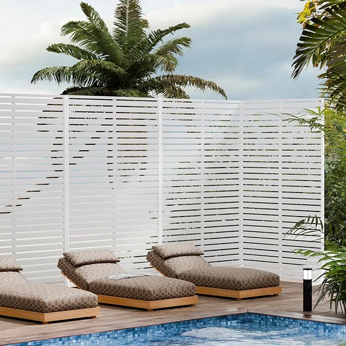 Privacy Fence Screen with Stand 6 Panel 72" H×47" W HDPE Decorative Panels with Steel Poles and Stand, Air Conditioner Fence Panels, Privacy Screen for Outdoor Backyard, Balcony, Pool
