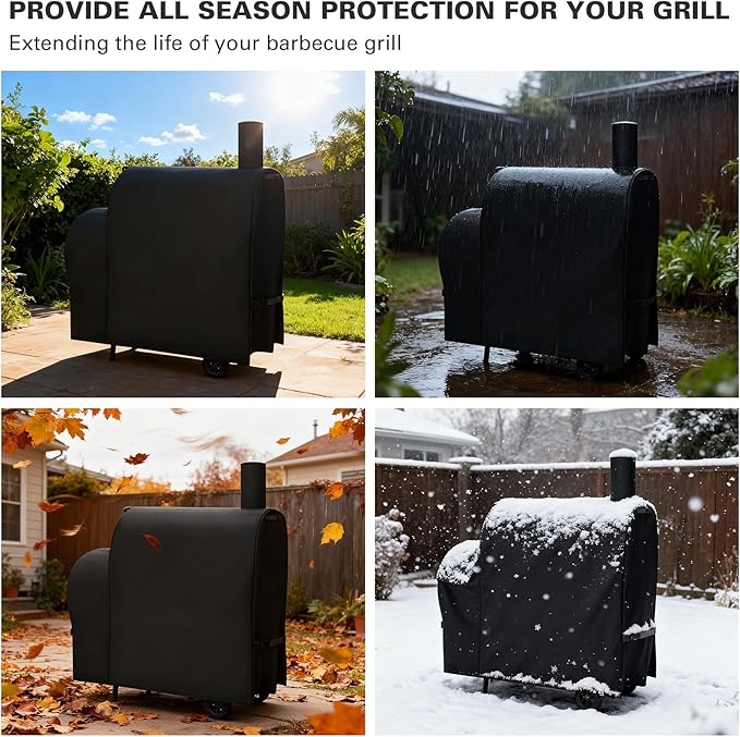 Heavy Duty 600D Grill Cover Fits for Royal Gourmet CC1830FC 30-Inch Charcoal Barrel Grill with Offset Smoker Grill Cover