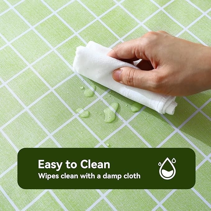 Romanstile Rectangle Vinyl Tablecloth, 100% Waterproof Oil-Proof Checkered Plastic Table Cloth, Heavy Duty Wipeable Table Covers for Dining, Camping, Picnic, Outdoor - 60 x 84 Inch, Green