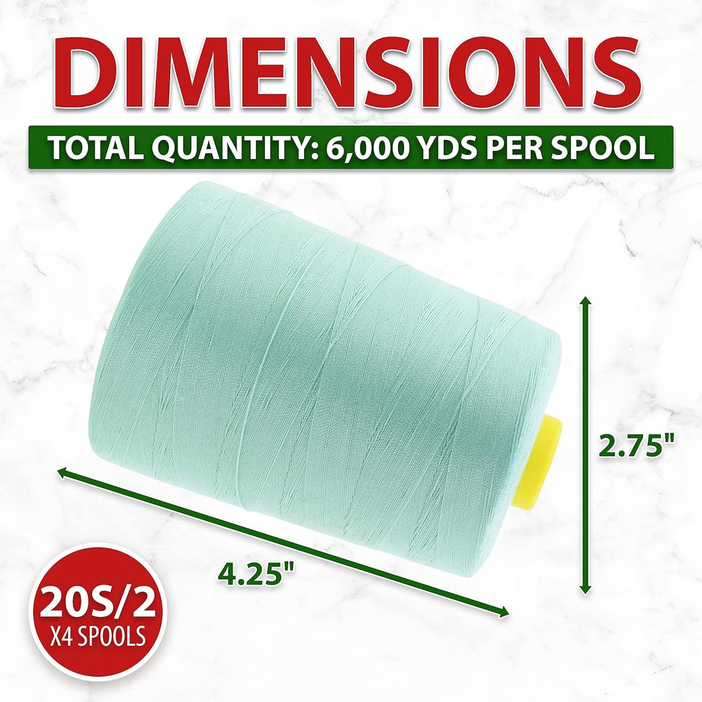 Mandala Crafts 4 Pack of Serger Threads Cones Spools - 20S/2 24000 Yards Polyester Mint Threads for Sergers Machine and Overlock Quilting Sewing Machine