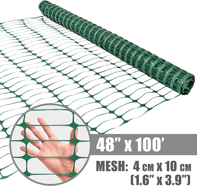 Fencer Wire 4 ft. Safety Fence, 100 ft. Green Plastic Fencing Roll for Construction, Pet and Event Fencing, 4 cm x 10 cm Mesh