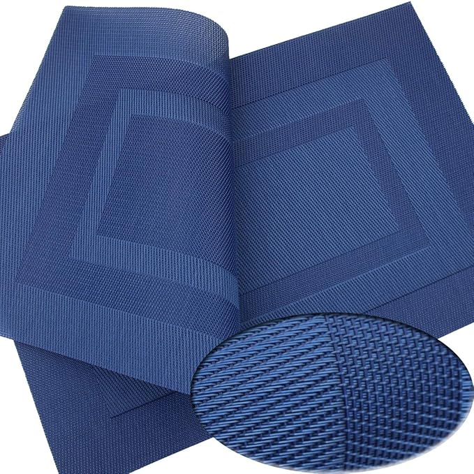 PIGCHCY Placemats,Washable Woven Vinyl Placemats for Dining Table,Easy to Clean Plastic Durable Placemats Set of 6 (18 x 12 inchesches, Navy Blue)