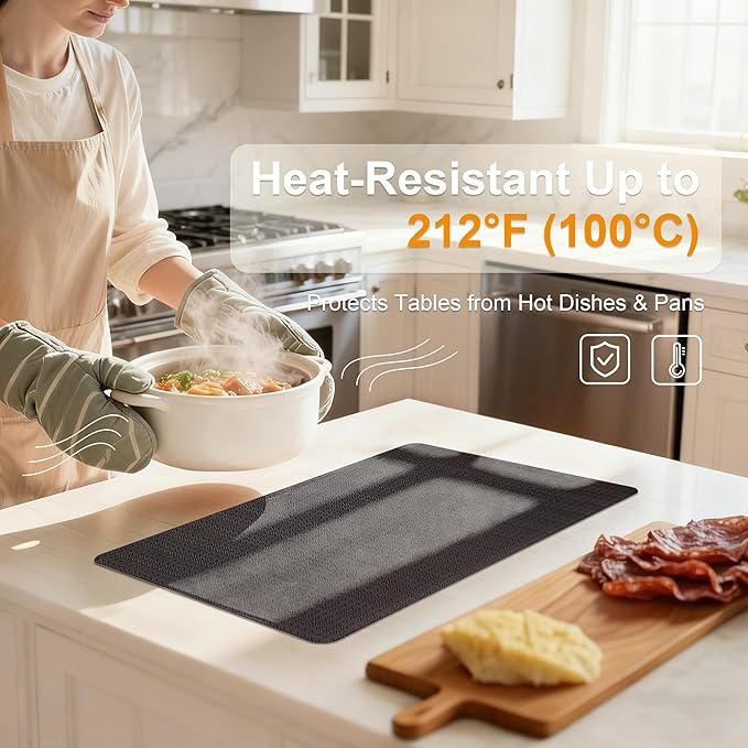 Faux Leather Placemats Set of 6 – 17x12 Inch Vinyl Table Mats, Heat Resistant, Non Slip, Wipeable & Washable, Easy to Clean Dining Table Decor for Kitchen & Dining Room （Dark Brownish Black）