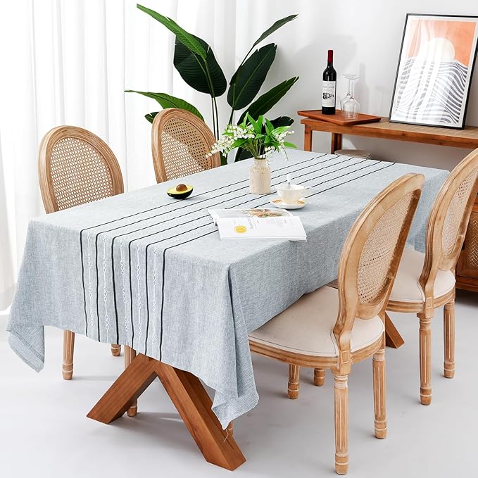 Chassic 54 x 72 inches Farmhouse Style Linen tablecloths, Boho Wrinkle Resistant Washable Small Rectangle Table Cloth for Dining Room, Kitchen, Wedding and Holiday Decorative - Striped Grey