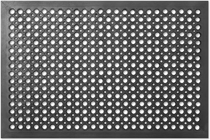GRIDMANN Rubber Floor Mat, 24" x 36" Anti-Fatigue Drainage Mat, Non-Slip and Grease Resistant for Restaurants, Commercial Kitchens, Bar Floors, Black