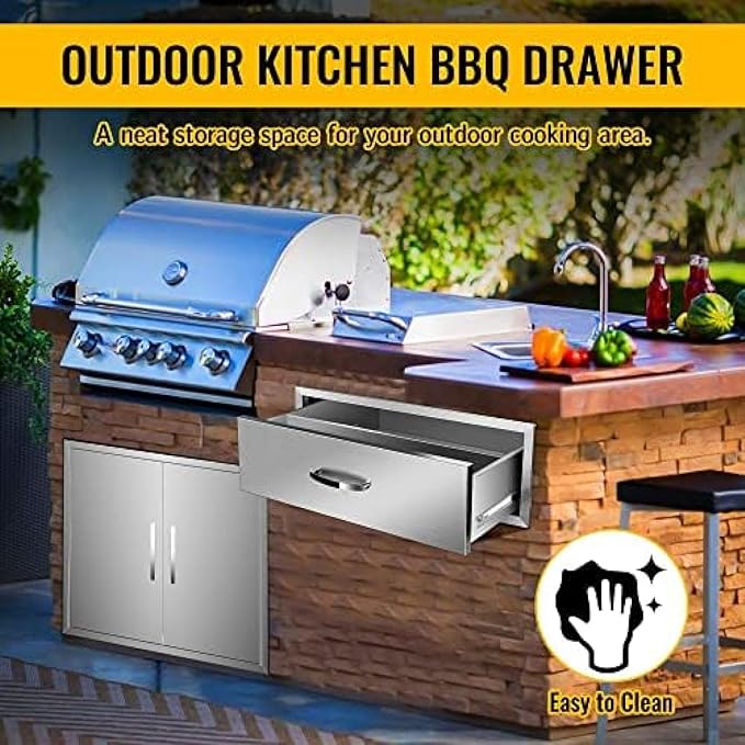BBQ Outdoor Kitchen Drawers Stainless Steel 3-Drawer BBQ Drawer Enclosed Built-in Drawer Flush Mount for Outdoor Kitchens & BBQ Islands,30Wx23Dx10H