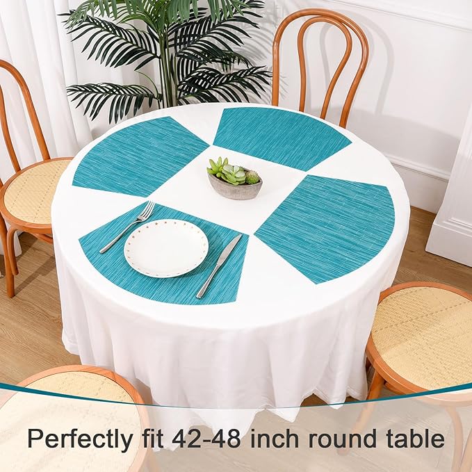 SHACOS Wedge Shape Placemats Set of 4 Round Table Placemats Heat Resistant Woven Vinyl PVC Table Mats Indoor Outdoor Wipe Clean (4, Teal Blue)