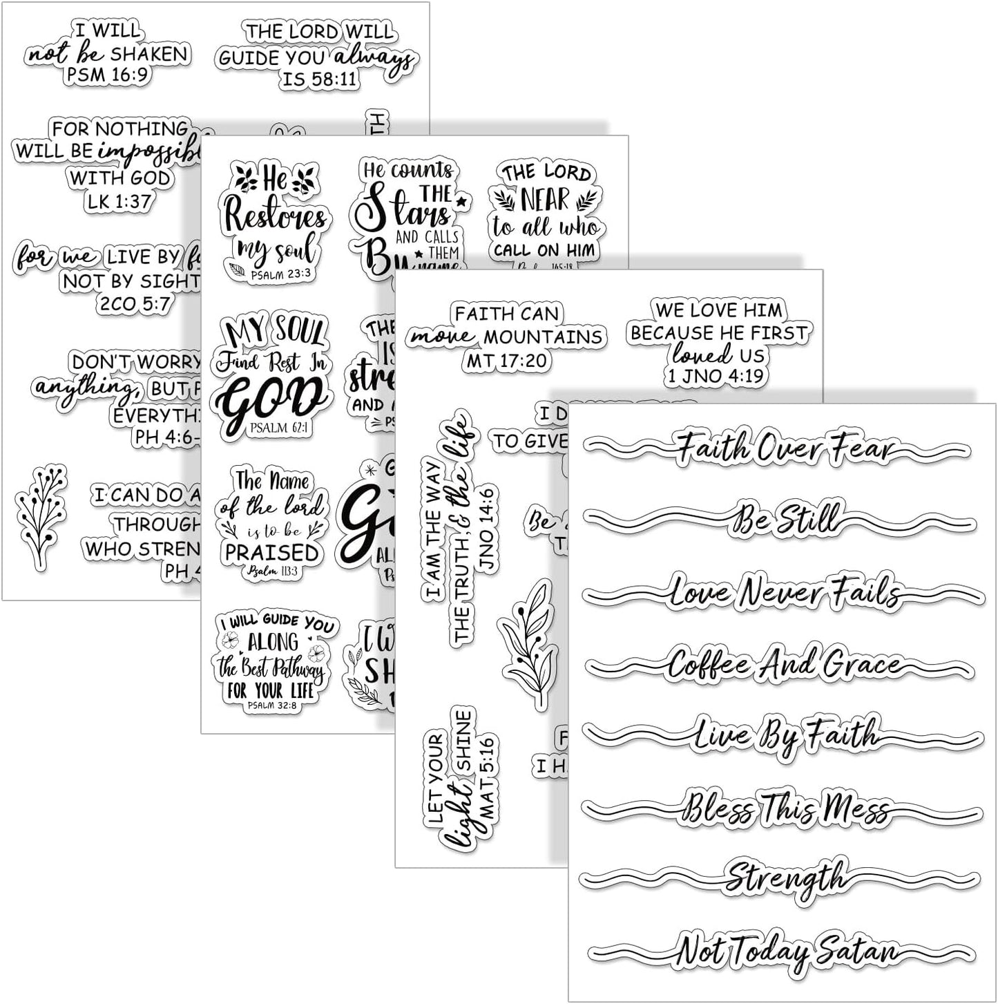 Whaline 4 Sheet Bible Verse Words Clear Stamps Christian God Jesus Silicone Transparent Stamps Border Stamp Cards for DIY Craft Card Making Scrapbooking Embossing Album Decor