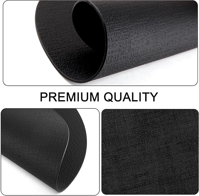 Round Faux Leather Placemats and Coasters, Set of 6, Reversible Heat Resistant Non-Slip Table Mats, Waterproof Wipeable Place Mats for Dining Table, Washable for Indoor & Outdoor (6, Black)