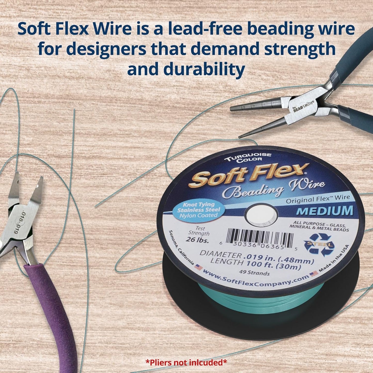 Soft Flex 49 Strand Beading Wire - Medium 0.19 Diameter - 100 Feet Nylon Design Wire