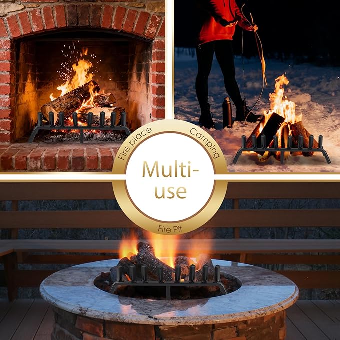 G GOOD GAIN Fireplace Grate with Ember Retainer, 28" Heavy Duty Steel Indoor, Chimney Hearth Wood Stove Rack Holder,1/2 Bar Fire Place Asseccories for Outdoor, Fire Pits, Camping.