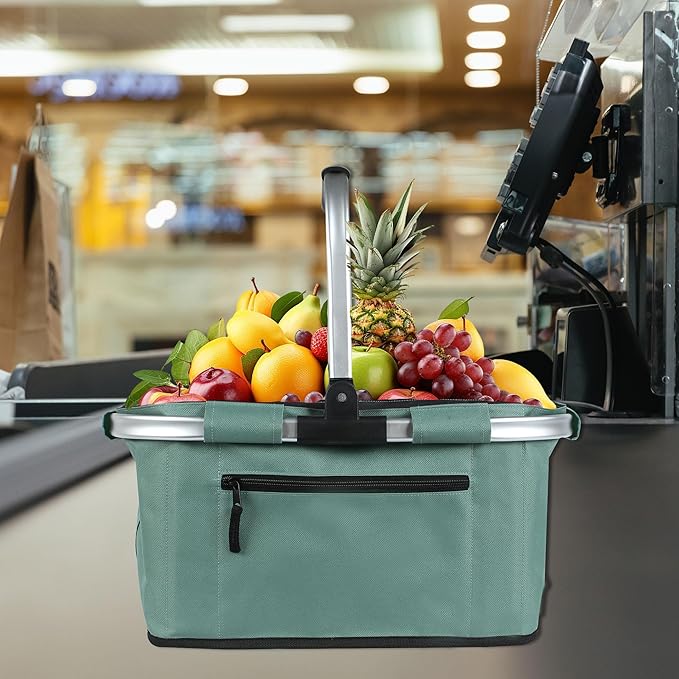 Picnic Basket, SIYUAN Shopping Basket with Handle 22L Collapsible Grocery Basket Portable Folding Basket for Marketing Picnic Reuasble Laundry Basket for Travel, Green