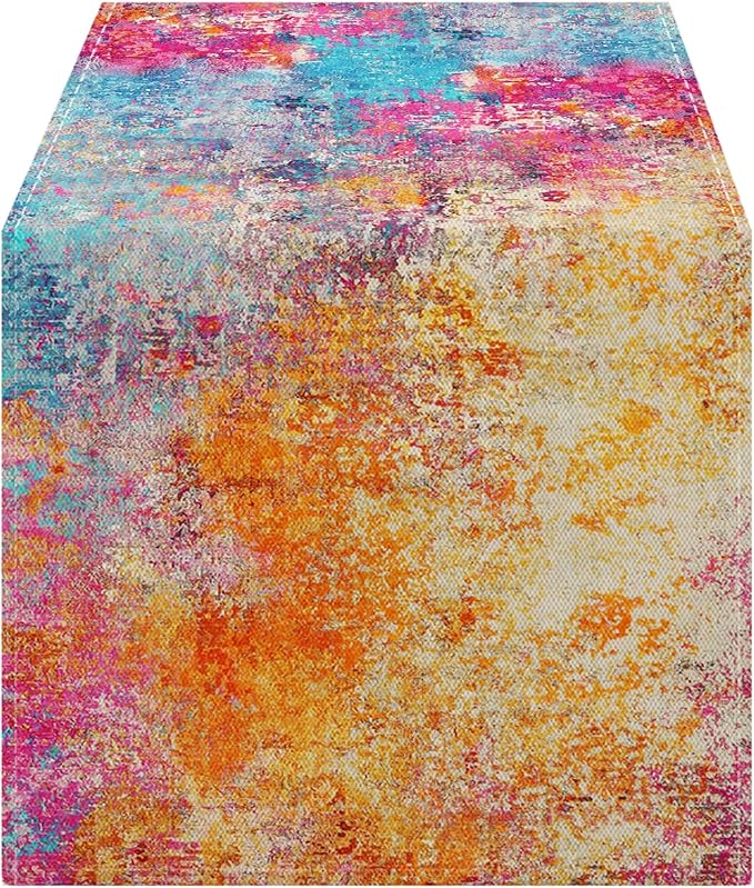 OYIMUA Modern Abstract Colorful Table Runner 13 x 72 Inches Summer Runners for Tables Rustic Spring Fall Decorations for Home Indoor Outdoor Table Decor