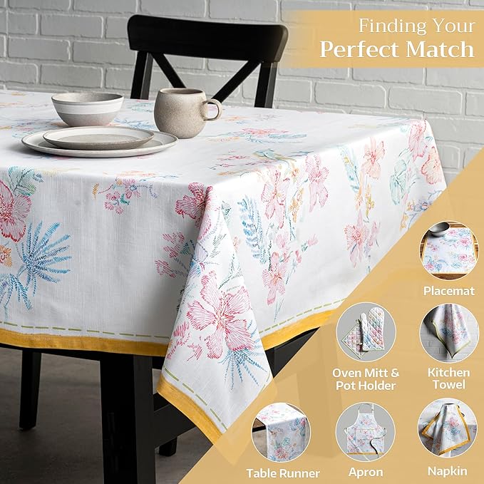 Maison d' Hermine Table Cloth Rectangle Table 100% Cotton 54 x 72 Inches Tablecloth Reusable Decorative for Dining Room, Farmhouse, Home, Party, Festive & Wedding Spring Summer - Paradise Island