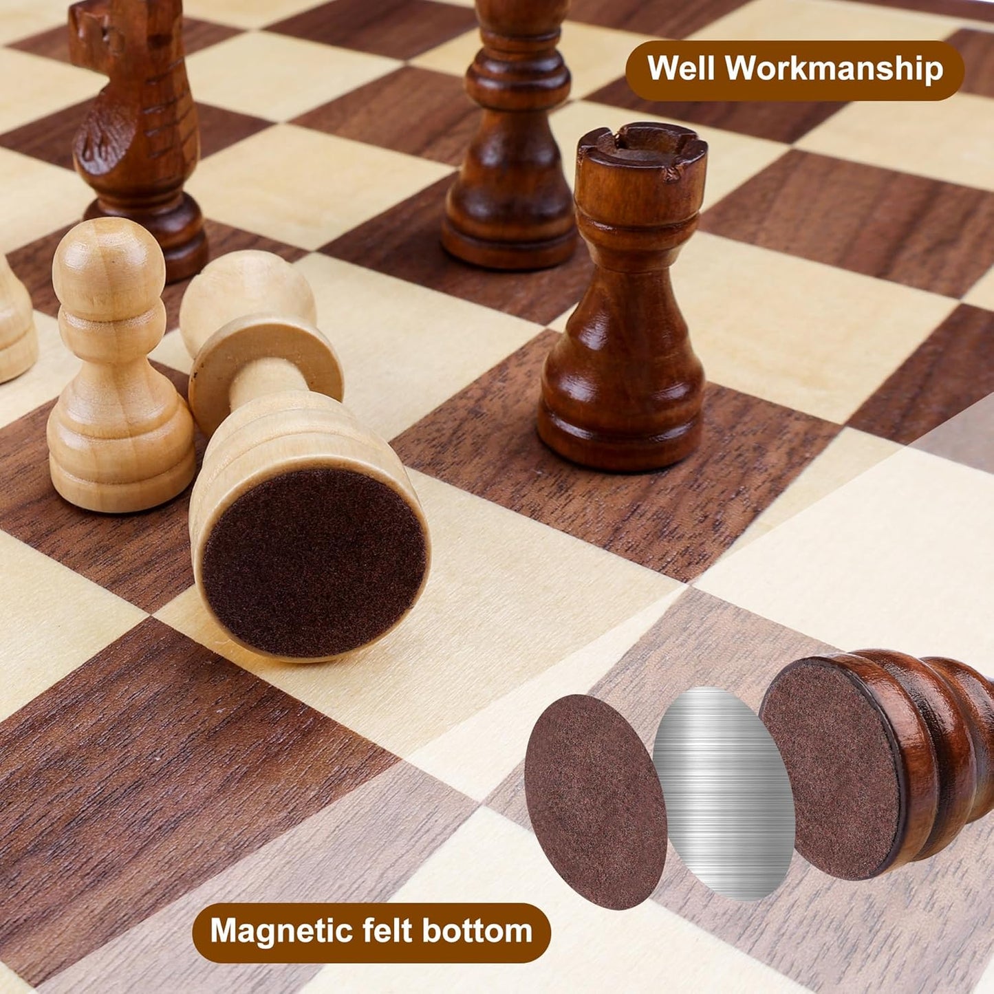 Gothink Magnetic Wooden Chess Board Set with Manual for Adults Kids 15 Inch Chess Puzzle with 32 Wood Handmade Pieces Folding Portable Travel Unique Chess Game for Tournament Professional Beginner