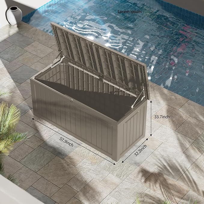 270 Gallon Resin Deck Box, Waterproof Outdoor Storage Box for Patio Furniture Cushions, Garden Tools, and Pool Accessories, Large Lockable UV-Resistant Storage Bin Bench Cabinet for Outside, Grey