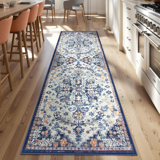 Lahome Bohemian Washable Runner Rug, 2'6" x 10' Soft Runners for Hallways Long Kitchen Carpet Runner, Non Slip Printed Stair Carpet Runners for Hall Bathroom Mudroom Hardwood Floor, Blue Purple/Multi