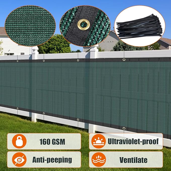 AYOHA 4' x 50' Privacy Fence Screen Fabric Mesh Shade Net Cover, Heavy Duty 160 GSM Privacy Barrier for Chain Link Fence, 90% Privacy Blockage, Excellent Airflow, Cable Zip Ties Included, Green