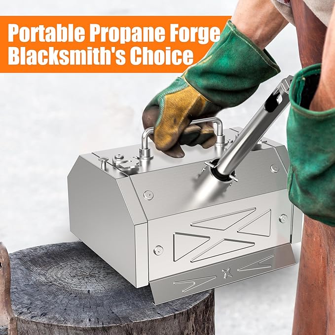Nelyrho Portable Propane Blacksmith Forge Kit with Double Door, Single Burner, 30PSI Regulator, Knife Making and Beginner Blacksmith Tools
