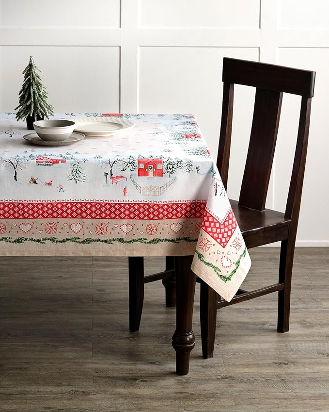 Maison d' Hermine Table Cloth Rectangle Table 100% Cotton 60 x 120 Inches Fall Tablecloth Reusable Everyday Use for Thanksgiving Christmas Decorations Dining Farmhouse Party (Rural Christmas)