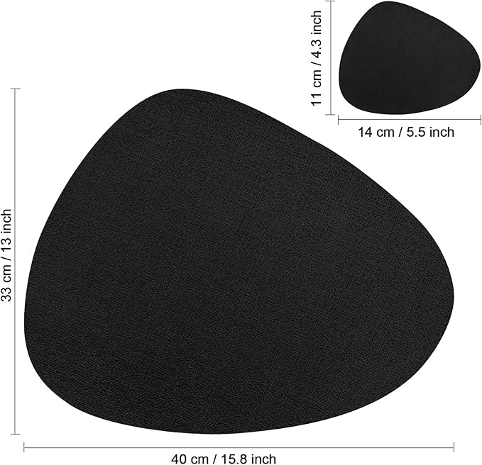 Placemats and Coasters, Washable Reversible Placemats Round Faux Leather Wipeable Place Mats Non Slip Heat Resistant Indoor Outdoor Table Mats (Set of 4, Cream Black)