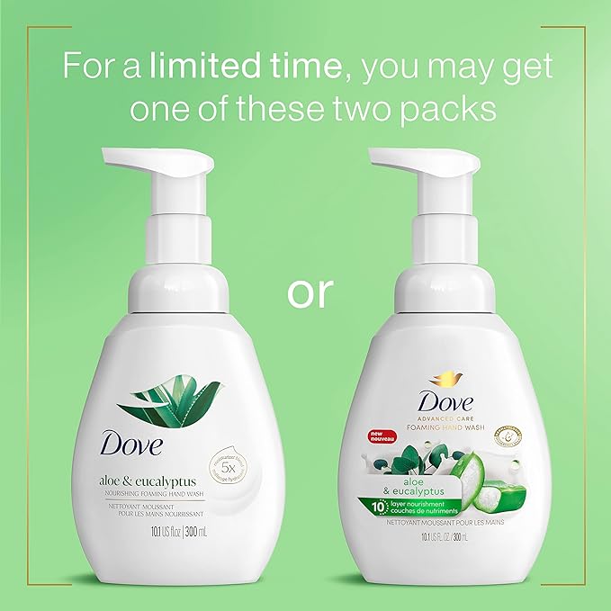 Dove Foaming Hand Wash 4 Count Aloe & Eucalyptus Protects Skin from Dryness, More Moisturizers than the Leading Ordinary Hand Soap, 10.1 oz