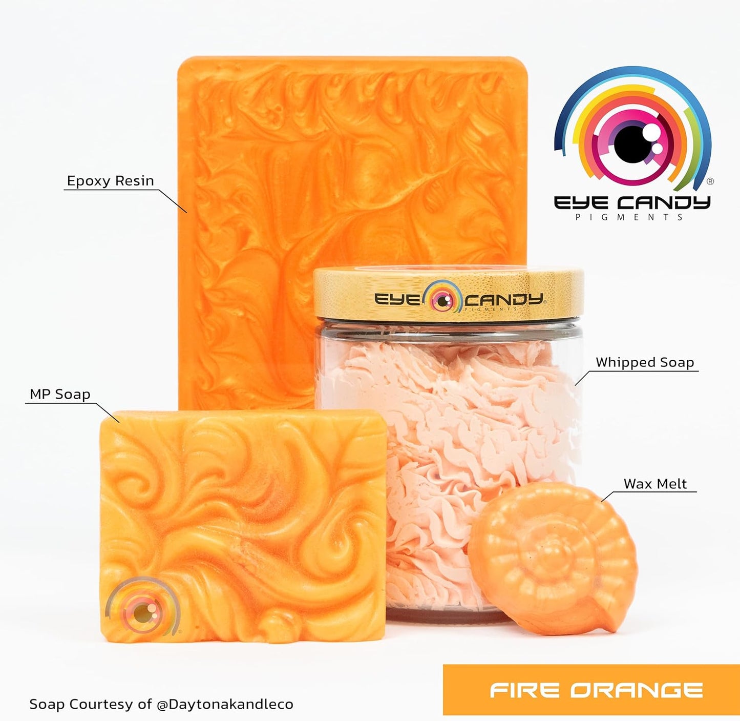 Eye Candy Pigments Premium Orange Mica Powder - Fire Orange (50gr) - for Epoxy, Resin, Soap, Paint, Woodworking, Acrylic Pouring, Bath Bombs, Fishing Lures - DIY Arts and Crafts Additive