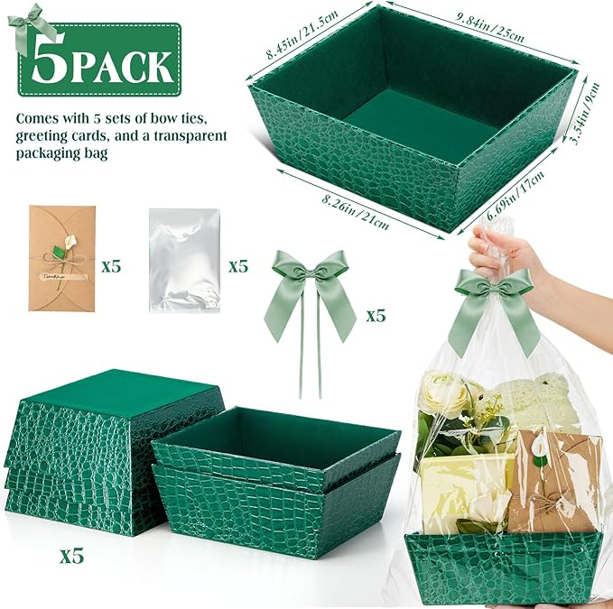Wonderjune 20 Pcs Valentines Day Gift Baskets Empty To Fill Baskets For Gifts Empty With Gift Bag Bow Valentines Gifts Storage Basket Bulk for Wedding Party Wrapping(Green)