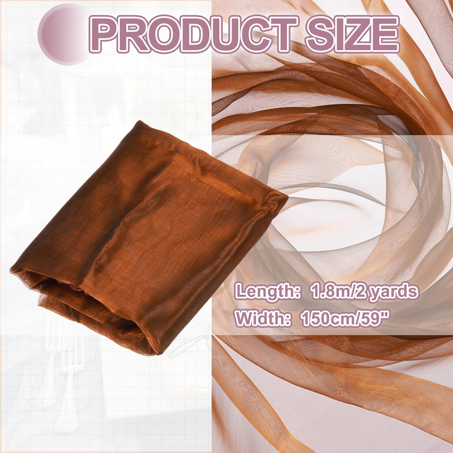 MECCANIXITY Iridescent Sheer Organza Fabric, 2 Yards x 59 Inches Solid Holographic Shiny Fabric Organza Cloth for Wedding, Curtains, Costume, Photo Background, Gradient Dark Gold