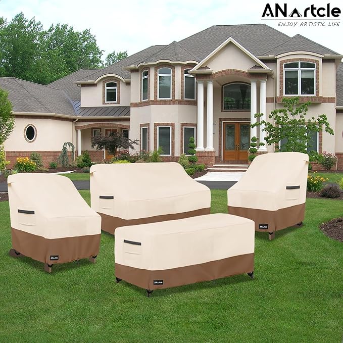 Patio Adirondack Chair Cover 2 Pack,600D Waterproof Heavy Duty Outdoor Chair Covers,Adirondack Chair Covers(30W x 34D x 36H inches),Patio Furniture Covers,Beige&Brown