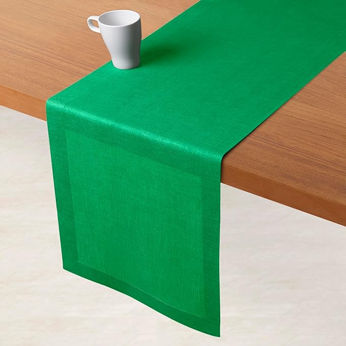 D'Moksha Homes Linen Kelly Green Table Runner 120 Inches Long - 100% Pure Linen Dining Table Runner 14 x 120 Inch for Winter, Holiday - Machine Washable