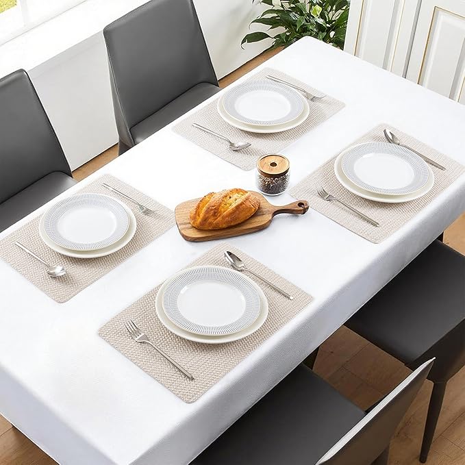 POLYTE Indoor/Outdoor Washable Woven Vinyl Table Dining Placemats, Set of 4