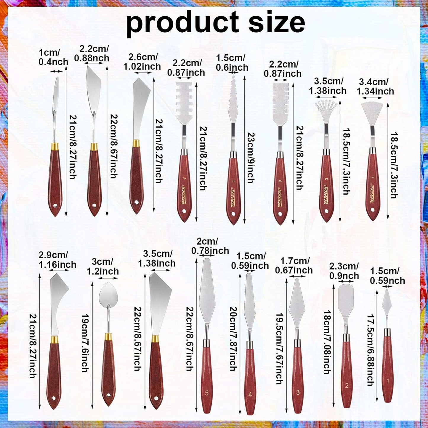 Honoson 16 Pieces Painting Knife Set Stainless Steel Palette Knife Set Draw Mixing Scraper Pallet Spatula with Wooden Handle for Oil Painting Accessories Acrylic Color Mixing Supplies (Red)