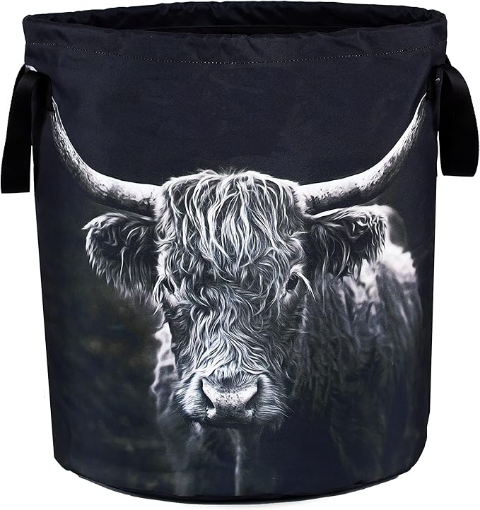 Highland Cow Laundry Basket Animal Foldable Oxford Cloth Funny Tote Bag Laundry Hamper Clothes Storage Bucket Organizer For Bathroom/Laundry Storage/Bedroom Storage Basket 17.7x13.7Inch