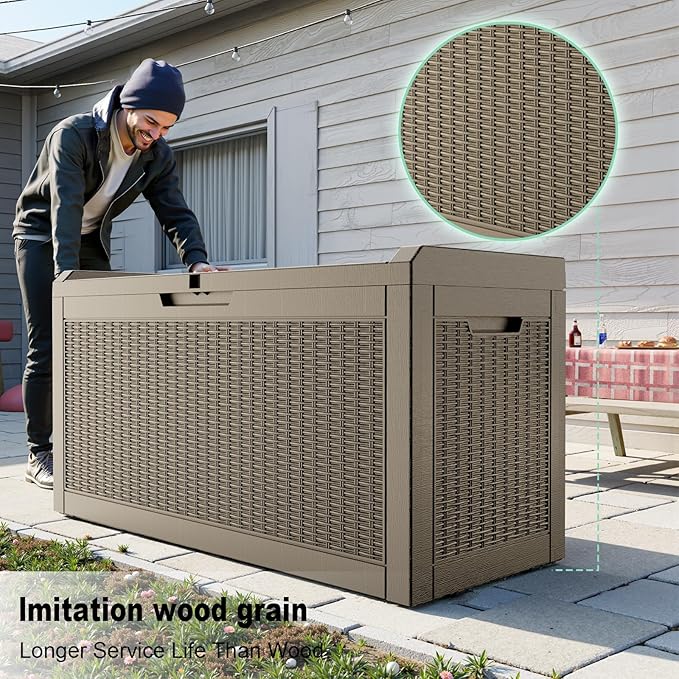 60 Gallon Deck Box,Resin Outdoor Storage Box with Lockable for Patio Furniture, Pool Accessories, Garden Tools, Waterproof Outside Storage Box, Grey