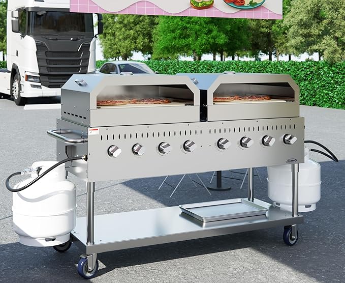 60 in. 8-Burner Commercial Outdoor Propane Gas Grill with Two 30 in. Pizza Ovens in Stainless-Steel, ETL Listed (CGKIT6-P30P30)