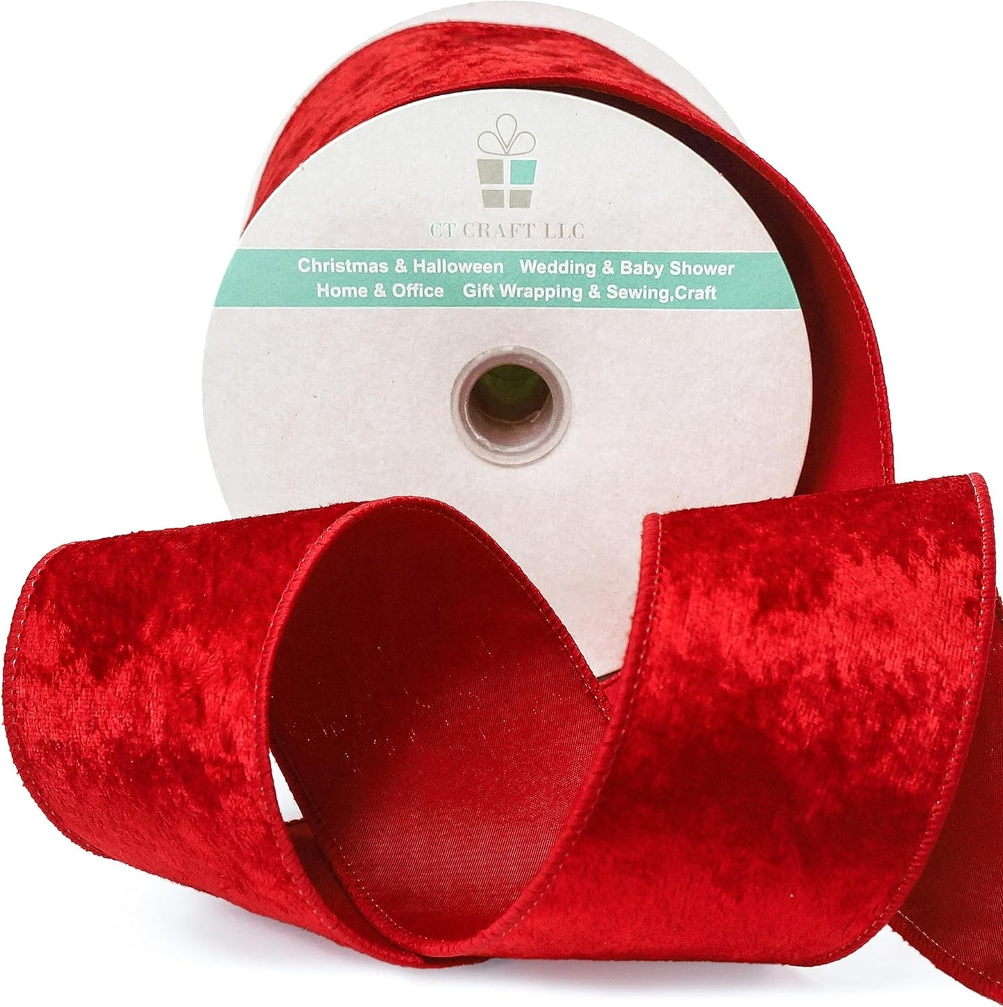 Red Velvet Ribbon 2.5 Inch x 10 Yards for Christmas Tree Topper Home Decoration Wreath Gift Wrapping DIY Craft