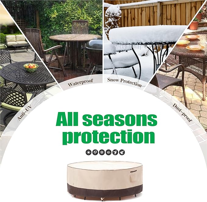 F&J Outdoors Patio Furniture Covers Waterproof Anti-UV Rip-stop Fabric Extra Large Outdoor Furniture Covers, 130" Dia x 35" H
