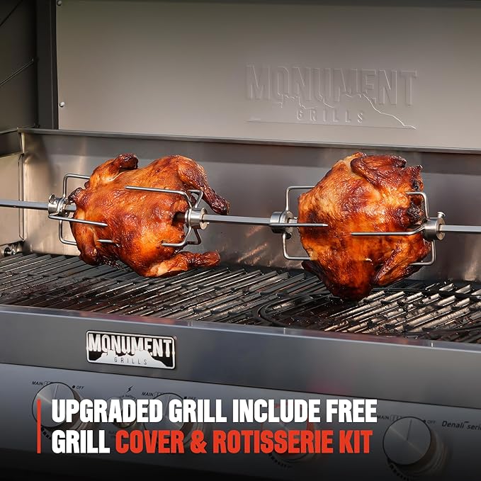 Monument Grills 6+1 Burner Smart Propane Gas Grill, Denali 605Pro Stainless Steel Grill 78,000 BTU Outdoor Barbecue with Side Burner, Flame Tamer, Cover, Rotisserie