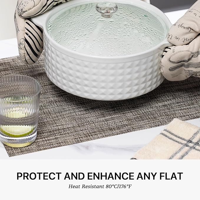 LEXMORE PlaceMats Set of 12 Vinyl/Plastic Woven Place Mats for Kitchen Table Indoor/Outdoor Washable PlaceMat Wipeable Dining Table Mats(Cappuccino)