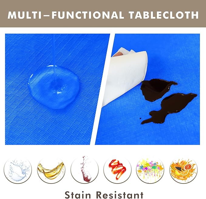 Nasitos 2 Pack Round Vinyl Tablecloth 60 Inch-Vinyl Plastic Blue Table Cloth Flannel Backed, Waterproof Stain Resistant Table Cover, Disposable Tablecloth for Wedding, Graduation Party, Holiday Dinner