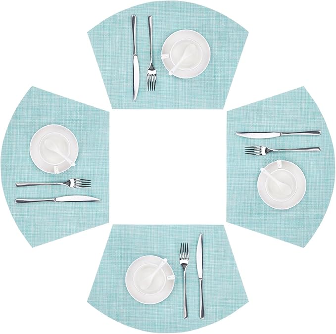 SHACOS Wedge Placemats Set of 4 Woven Vinyl Round Table Placemats Wipe Clean Round Table Mats Indoor Outdoor, Blue