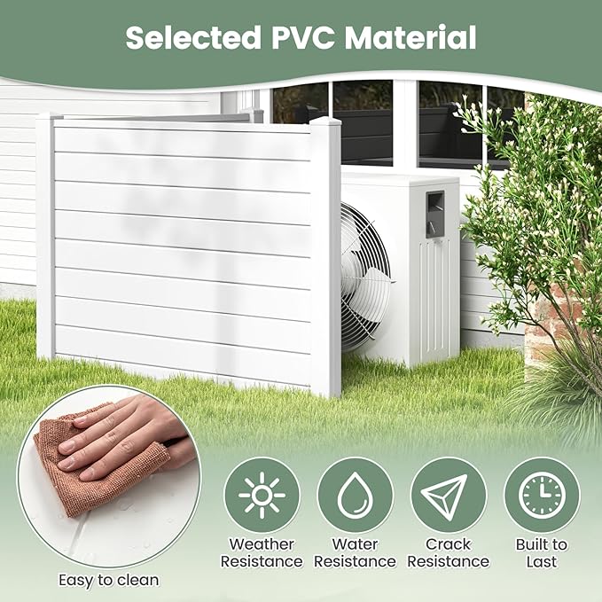 Giantex 2 Panels Air Conditioner Fence, 48''W x 36''H Outdoor Privacy Screen with 3 Stakes, Decorative Trash Can Enclosure, PVC Vinyl Freestanding Fences for Garden Lawn AC Unit Pool Pump, White