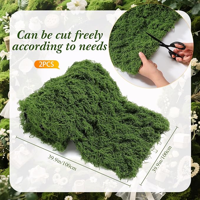 Zeyune 2 Pcs Fake Moss Table Runner for Crafts Artificial Moss Sheet Roll Waterproof Carpet Blanket for Wall Roof Garden Wedding Party Decoration (39 x 39 Inch)