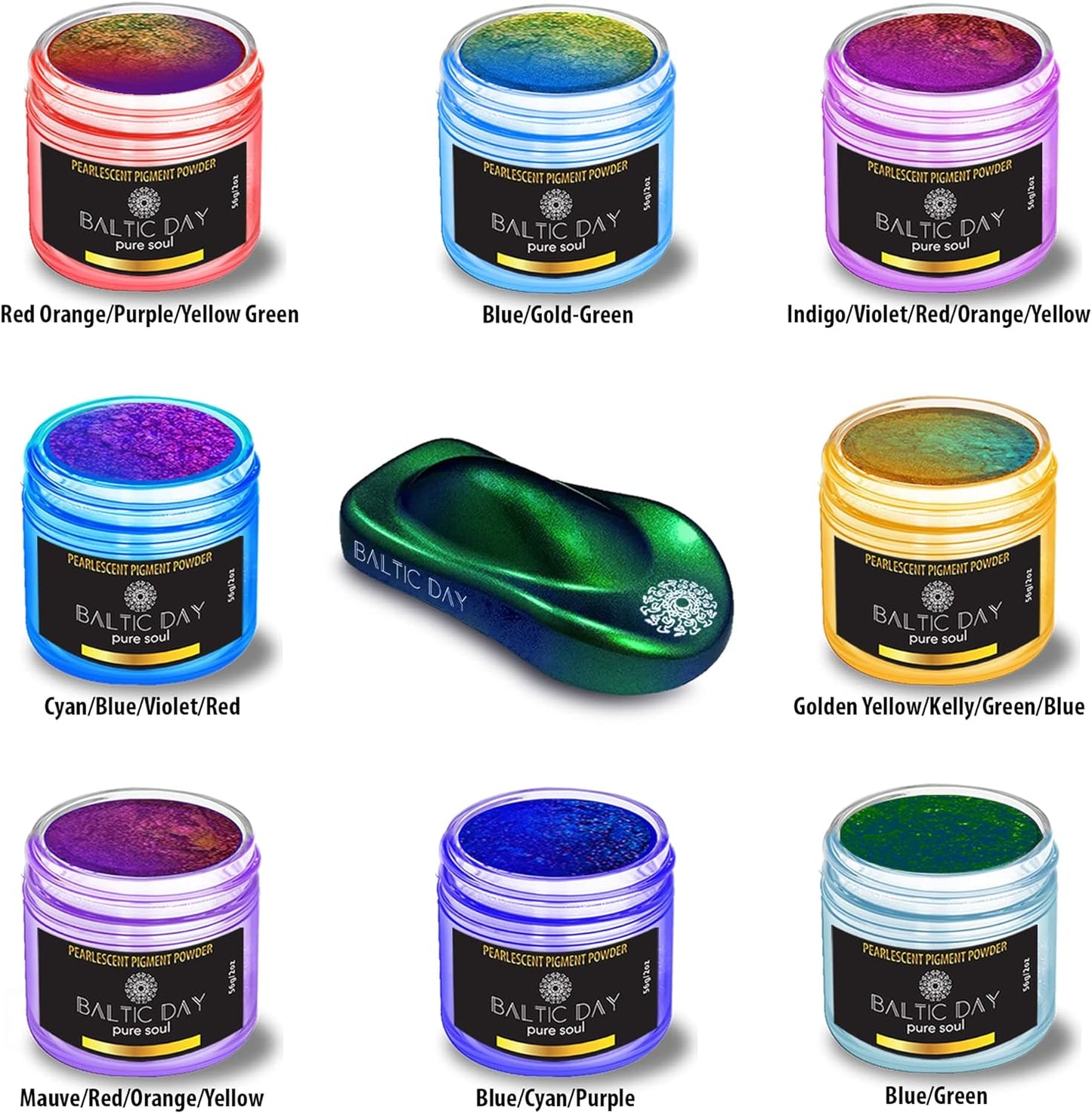 BALTIC DAY - Chameleon Mica Powder, 8 Jars of Color Shift Mica Set - Epoxy Resin Color Pigment - Chameleon Powder Glitter - Holographic Mica Powder for Resin