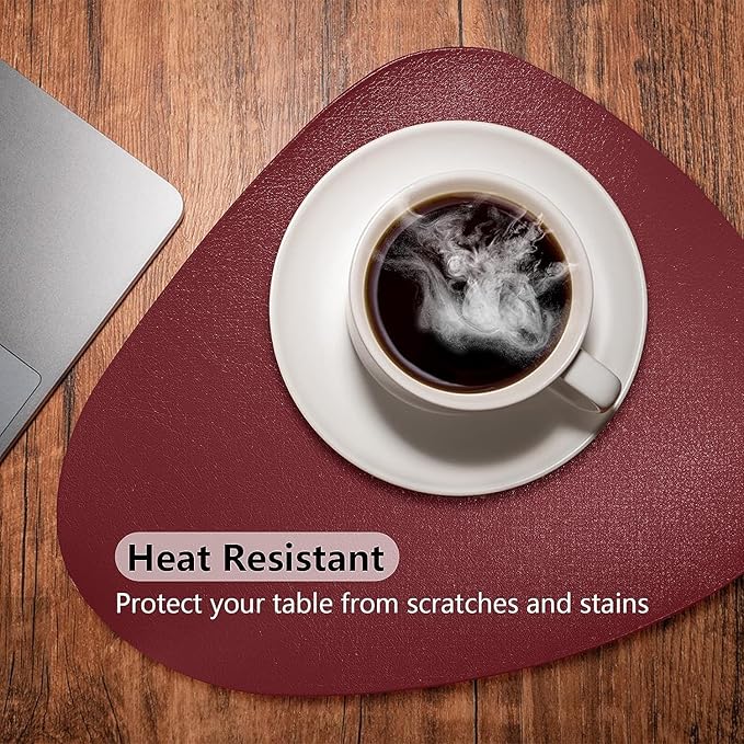 Herda Burgundy Placemats Set of 4 for Dining Table, Wine Red Leather Table Mats Place Mats Wipeable Washable Placemats for Kitchen Dining Patio Table Easy to Clean Holiday Table Christmas Table Mats